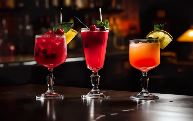 Een bar met verschillende cocktails erop