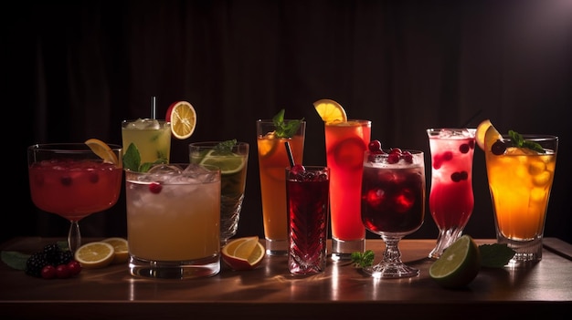 Een bar vol cocktails waaronder een cocktail