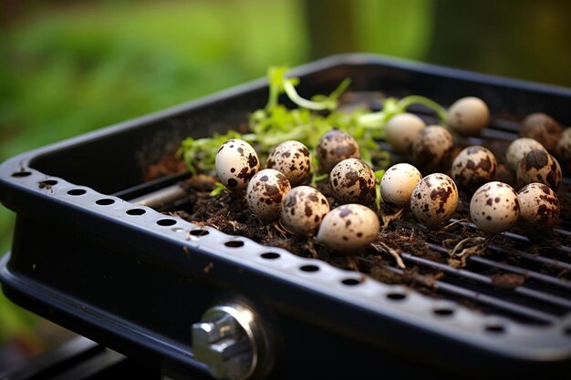 Foto een barbecue grill met kwartel eieren koken