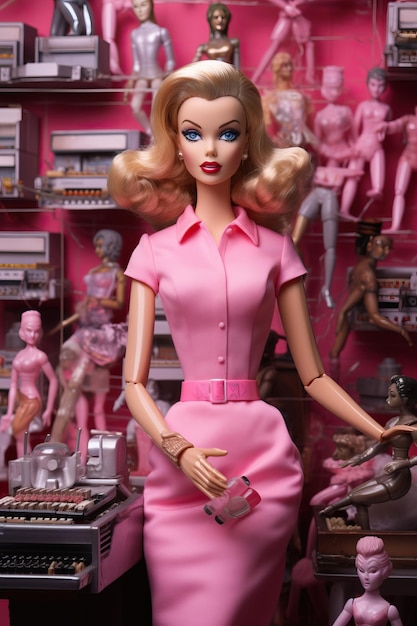 Een Barbie-pop met een roze jurk en een paar schoenen.