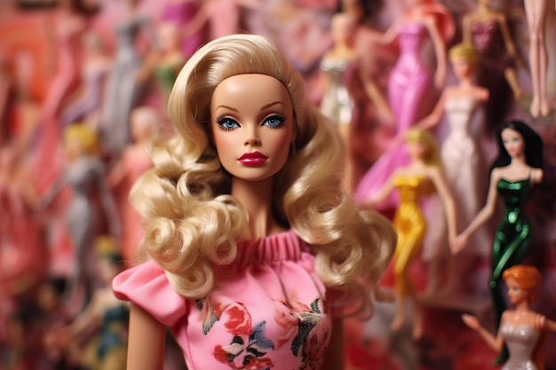 een barbie pop met een roze jurk en een rozejurk met een bloemige top.