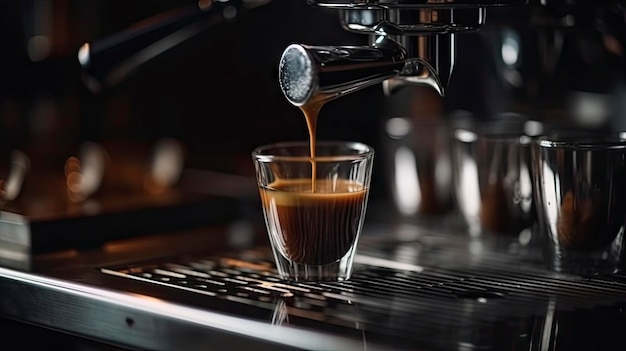 Een barista schenkt espresso in een glas