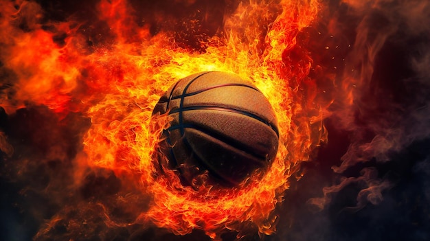 Een basketbalbal in brand