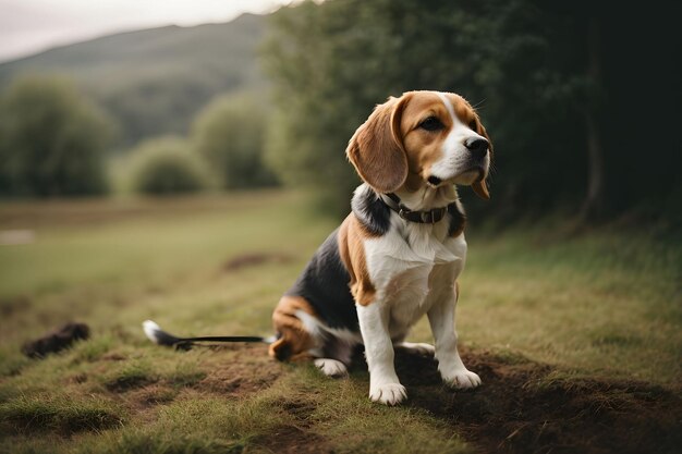 een beagle hond met een halsband waarop staat beagle