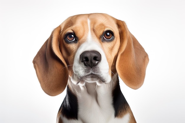 Een Beagles-hond die op witte effen achtergrond wordt geïsoleerd