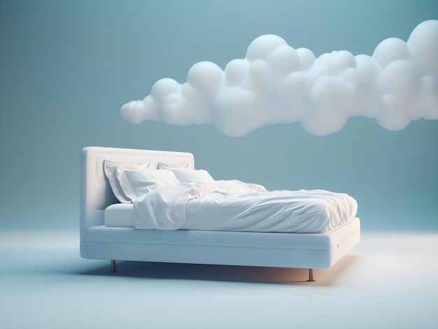 Een bed met een wolk erop en een bed met een kussen erop.