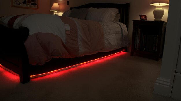 een bed met rode ledverlichting