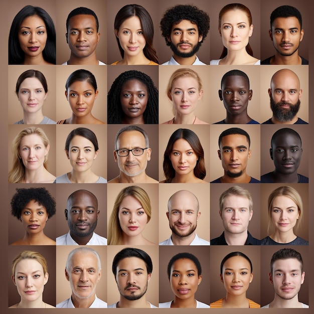 Een beeld dat het gezicht van veel verschillende mensen van verschillende etnische groepen toont