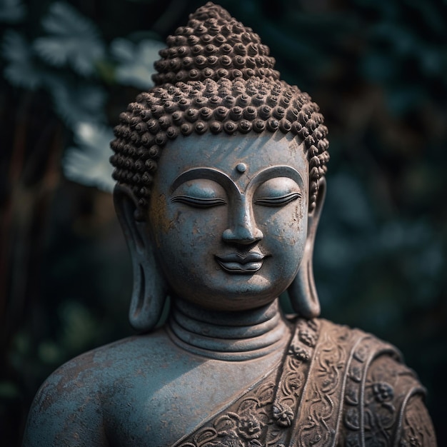 Een beeld van boeddha met een groene achtergrond