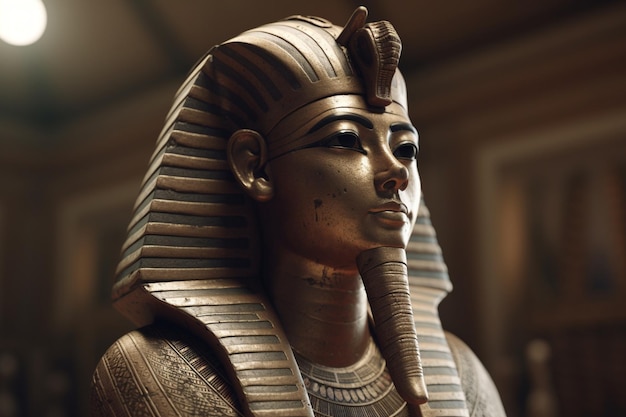 Een beeld van een Egyptische farao met een slagtand erop