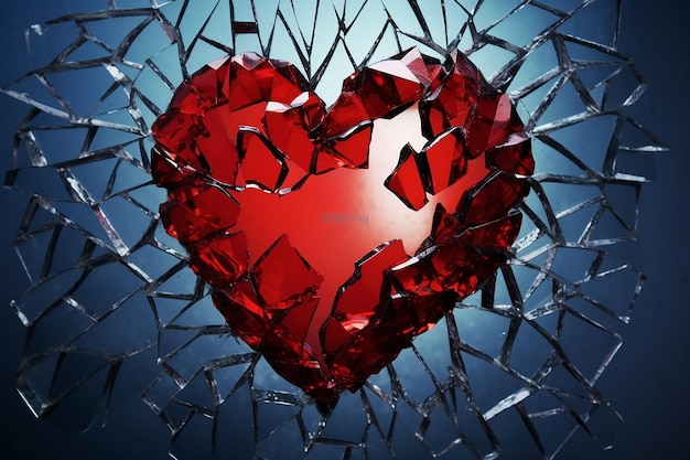 Foto een beeld van een gebroken glazen hart gegenereerd door ai
