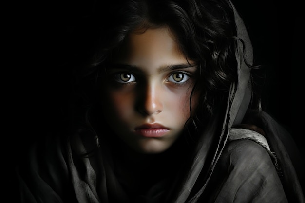 een beeld van een jong meisje met blauwe ogen