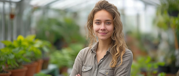 Foto een beeld van een vrouw in een kas