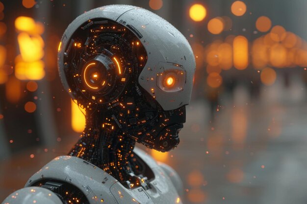 Een beeld van het hoofd van een vrouwelijke robot Het concept van de toekomstige 3D-illustratie