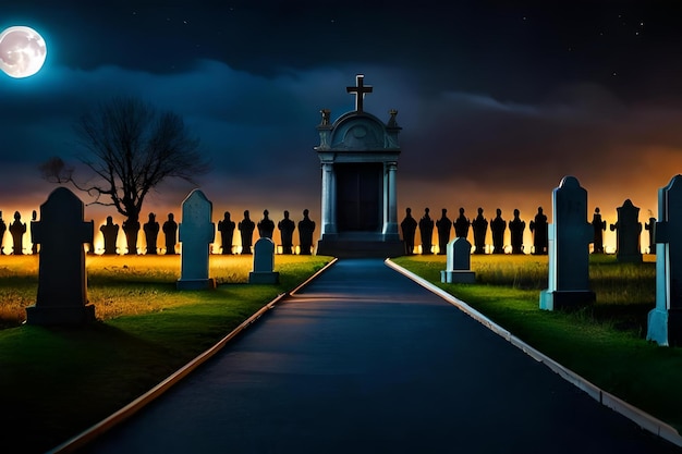 Foto een begraafplaats met een kruis erop.