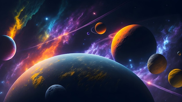 Een behang achtergrond met technicolor zonnestelsel levendige kleur
