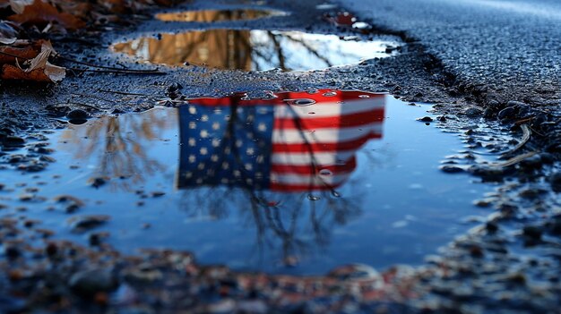 Foto een behang met de amerikaanse vlag weerspiegeld