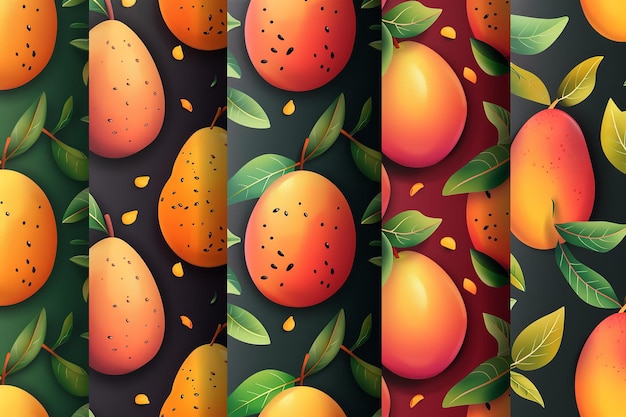 Foto een behang met eieren en bladeren en een patroon van fruit