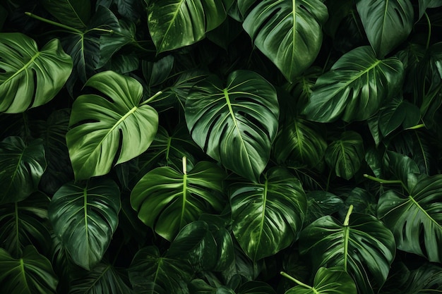 Een behang van groene tropische bladeren met een frisse en natuurlijke sfeer