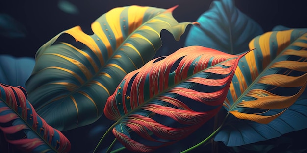 Een behang van tropische bladeren die een jungleachtige sfeer creëren