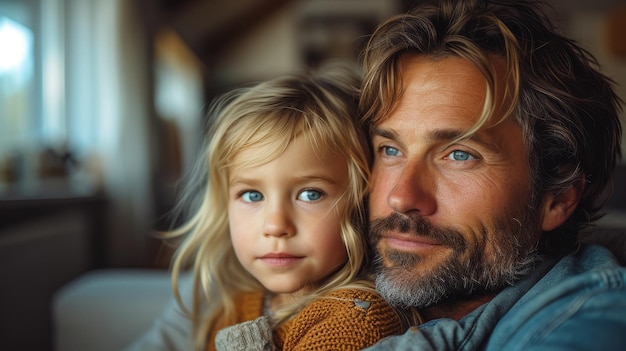 Foto een bejaard echtpaar en hun kleine dochter rusten op een bank in hun woonkamer