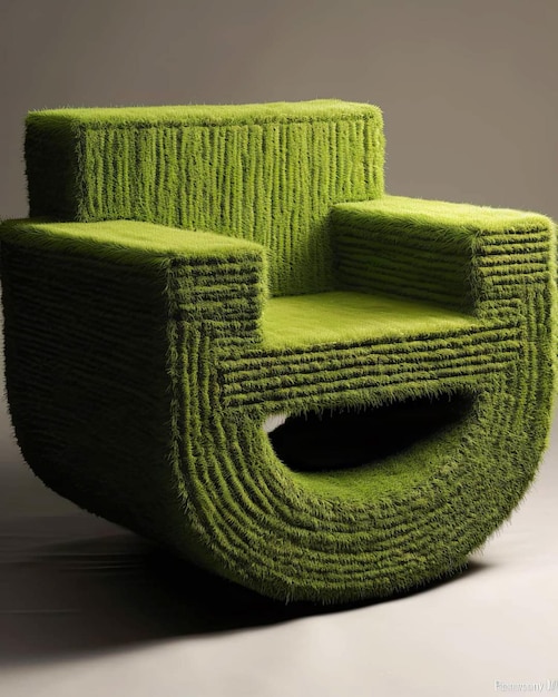 een beperkte editie foto van een groene stoel met planten