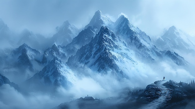 een berg met een besneeuwde piek op de achtergrond