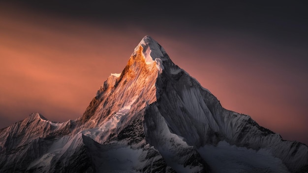 Een berg met een gouden top en een bewolkte lucht