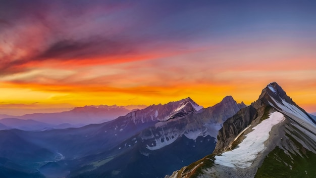 Een berg met een zonsondergang en een berg met een hemel achtergrond