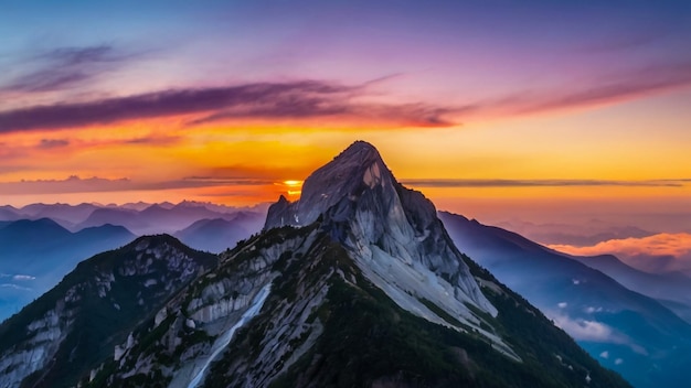 een berg met een zonsondergang op de achtergrond