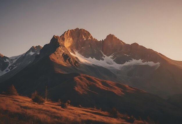 een berg met een zonsondergang op de achtergrond