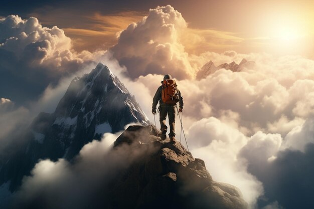 Een bergbeklimmer die een top bereikt met de Generative ai