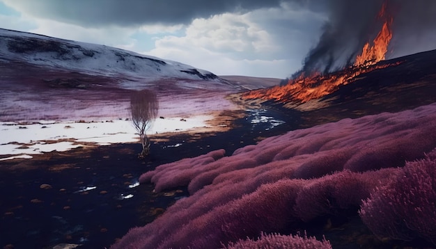 Een bergbrand in de bergen