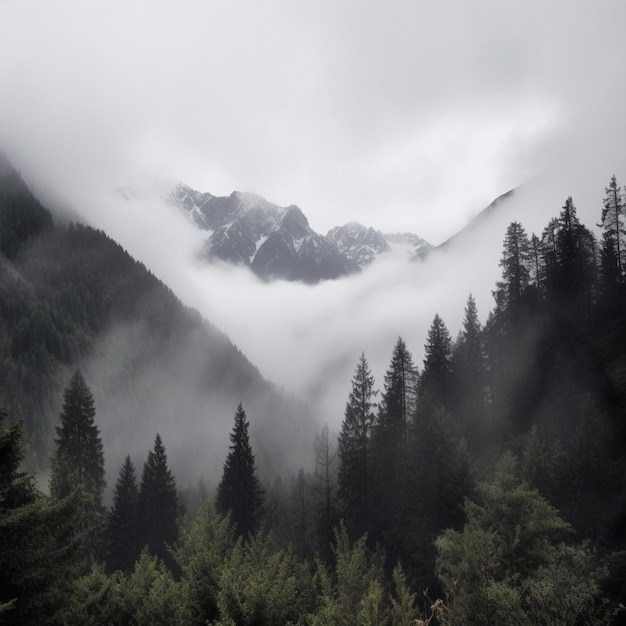 Een bergketen is bedekt met mist en de mist is zichtbaar.