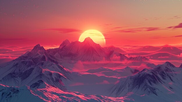 Foto een bergketen met een heldere rode zonsondergang generatieve ai