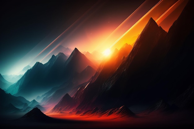 Een bergketen met een kleurrijke achtergrond