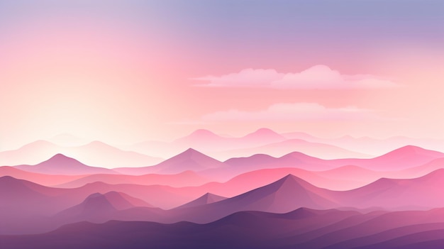 een bergketen met een roze lucht en wolken