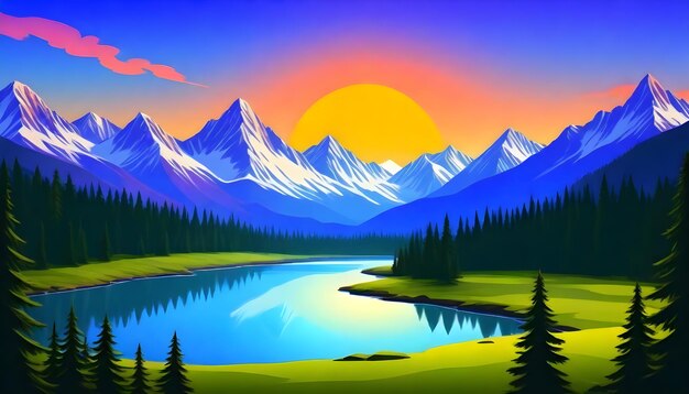 een bergketen met een zonsondergang en bergen op de achtergrond