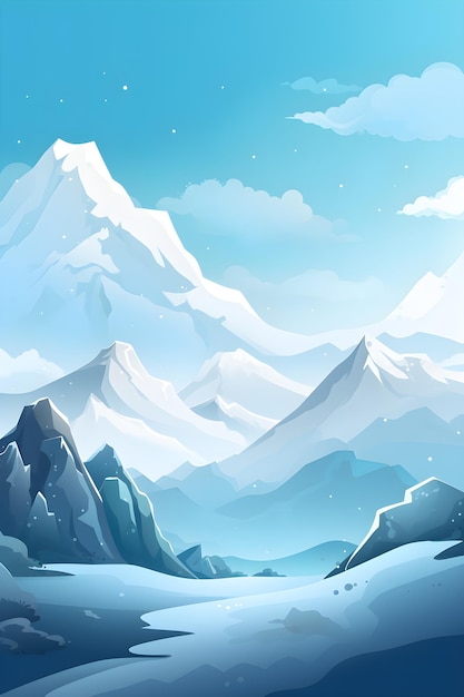 Een berglandschap met sneeuw en bergen.