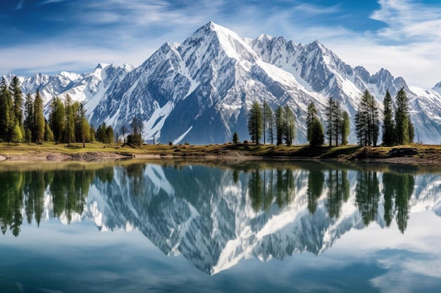 Een bergmeer met een weerspiegeling erin