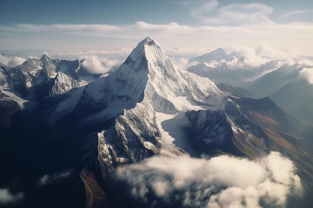 Een bergtop wordt gezien vanaf de voet van een berg.