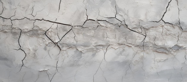 Een beschadigd betonnen oppervlak dat door een aardbeving is bedekt met grijze cementmortel