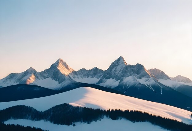 een besneeuwde bergketen met een berg op de achtergrond