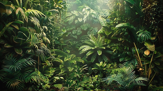 Een betoverend jungleparadijs gedetailleerd uitzicht op weelderig gebladerte en groen in een wilde en levendige omgeving