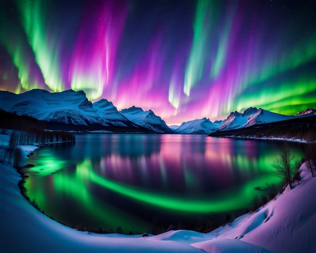 Foto een betoverend landschap's nachts noordlicht