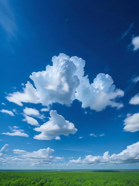 Een betoverend landschapsbeeld met een ongerepte blauwe lucht met pluizige witte wolken
