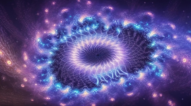 Een betoverend patroon van fractale lichtdeeltjes rimpelt en stroomt in een continue cyclus