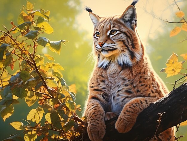 Een betoverend uitzicht een eenzame vrouwelijke lynx majestueus geplaatst in een groene wildernis