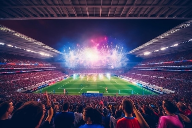 Een betoverend uitzicht in een voetbalstadion met enthousiaste fans Generative Ai