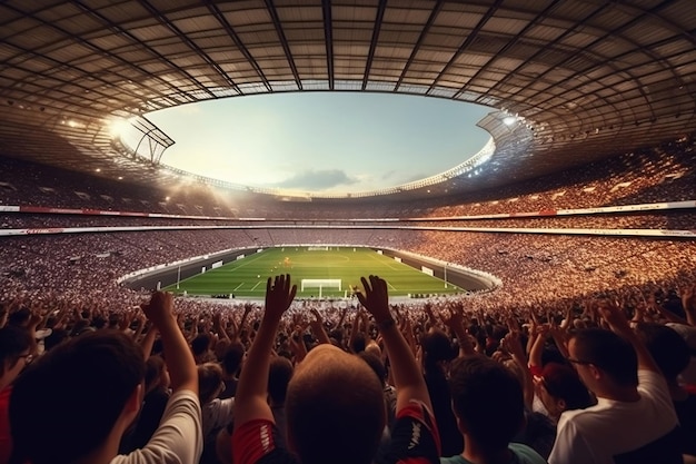Een betoverend uitzicht in een voetbalstadion met enthousiaste fans Generative Ai